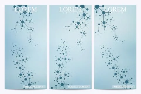 Set of modern vector flyers. Abstract background with molecule structure DNA and Stock Illustration