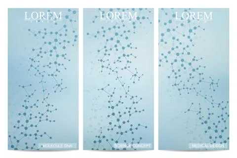 Set of modern vector flyers. Abstract background with molecule structure DNA and Stock Illustration