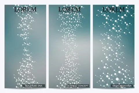 Set of modern vector flyers. Abstract background with molecule structure DNA and Stock Illustration