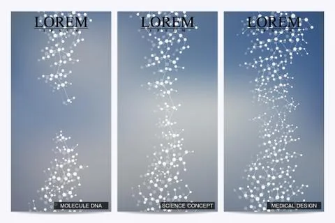 Set of modern vector flyers. Abstract background with molecule structure DNA and Stock Illustration