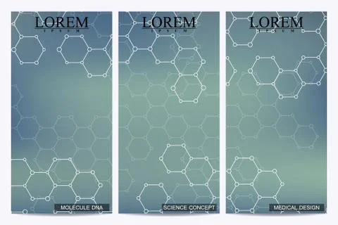 Set of modern vector flyers. Abstract background with molecule structure DNA and Stock Illustration