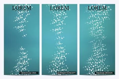 Set of modern vector flyers. Abstract background with molecule structure DNA and Stock Illustration