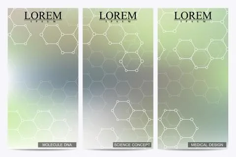Set of modern vector flyers. Abstract background with molecule structure DNA and Stock Illustration
