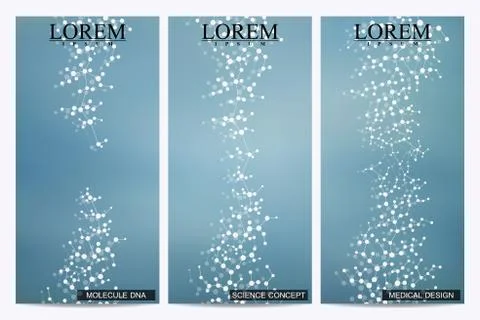 Set of modern vector flyers. Abstract background with molecule structure DNA and Stock Illustration