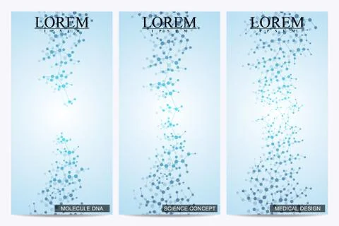 Set of modern vector flyers. Abstract background with molecule structure DNA and Stock Illustration