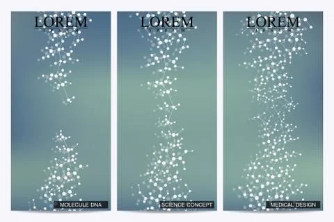 Set of modern vector flyers. Abstract background with molecule structure DNA and Stock Illustration