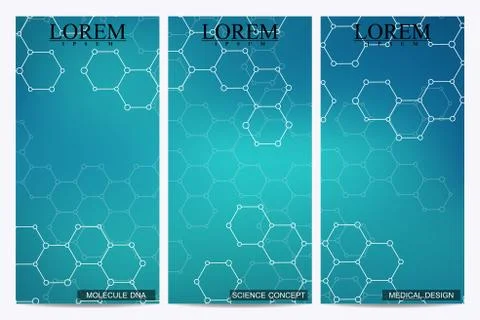 Set of modern vector flyers. Abstract background with molecule structure DNA and Stock Illustration