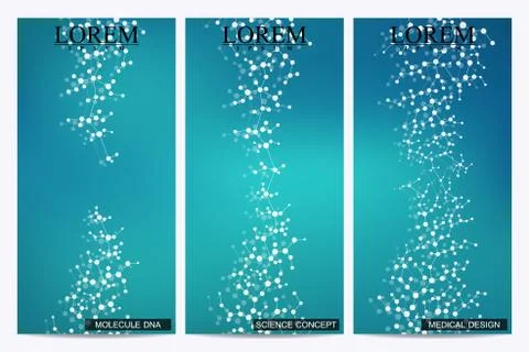 Set of modern vector flyers. Abstract background with molecule structure DNA and Stock Illustration