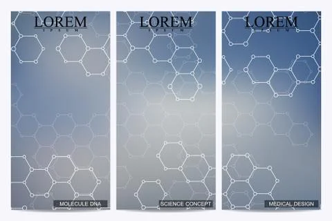 Set of modern vector flyers. Abstract background with molecule structure DNA and Stock Illustration