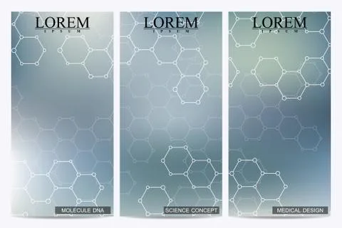 Set of modern vector flyers. Abstract background with molecule structure DNA and Stock Illustration