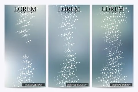 Set of modern vector flyers. Abstract background with molecule structure DNA and Stock Illustration
