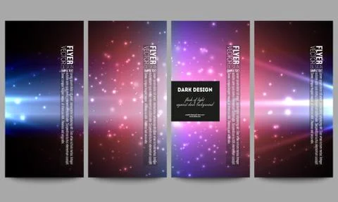 Set of modern vector flyers. Flashes against dark background Illustrazione stock
