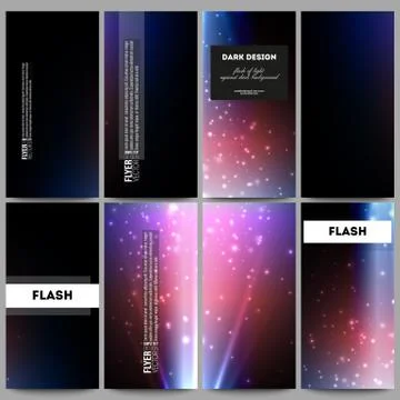 Set of modern vector flyers. Flashes against dark background Illustrazione stock