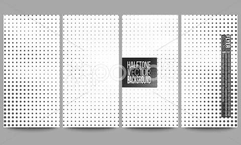 Set Of Modern Vector Flyers. Halftone Background. Black Dots On White