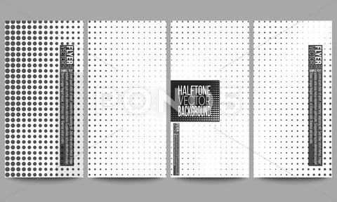 Set Of Modern Vector Flyers. Halftone Background. Black Dots On White