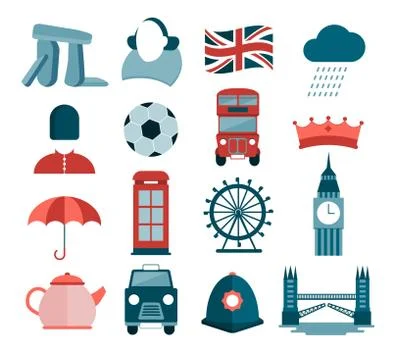 Set of modern vector icons about UK and London Stock Illustration