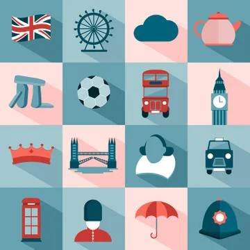 Set of modern vector icons about UK and London Stock Illustration