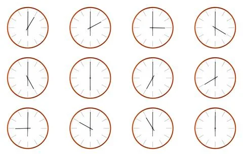 Set Modern wall clock with minimalist design featuring clean white face Stock Photos