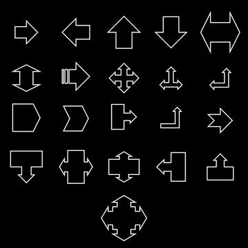 Set of Modern White Outline Arrow Icons and Directional Symbols Stock Illustration