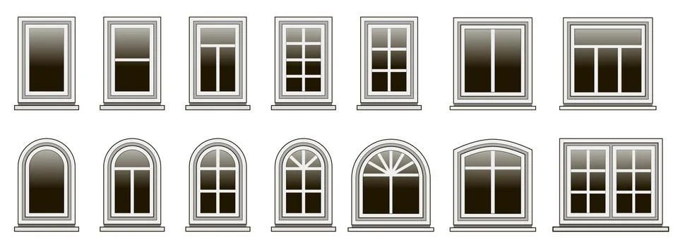 Set of modern windows frames to design or remodel  house exterio Stock Illustration