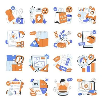 Set of Modifiable Flat illustrations Stock Illustration