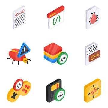 Set of Modifiable Flat Isometric Icons Stock Illustration