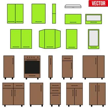 Set of Modular kitchen objects Stock Illustration