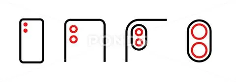Set of module dual camera different scale icons. Editable line vector ...
