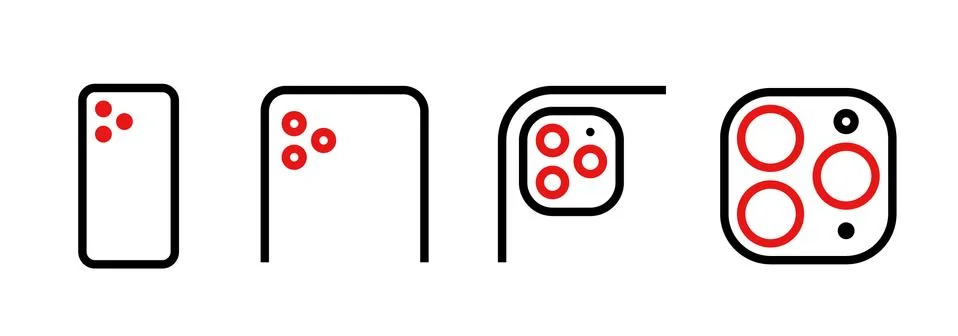 Set of module triple camera of different scale icons. Editable line vector. Stock Illustration
