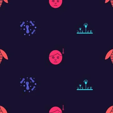 Set Mold, Bacteria, High human body temperature and Bee on seamless pattern イラスト素材