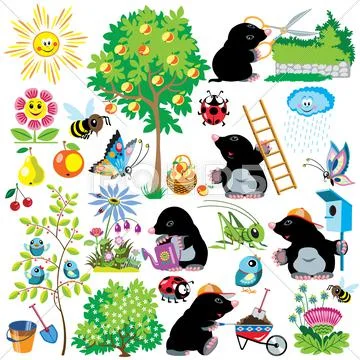 Set with mole gardener Stock Illustration