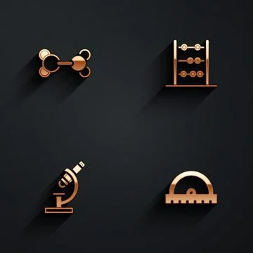 Set Molecule, Abacus, Microscope and Protractor grid icon with long shadow Stock Illustration