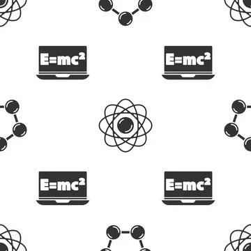 Set Molecule, Atom and Equation solution on seamless pattern. Vector Illustrazione stock