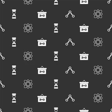 Set Molecule, Atom, Old hourglass with sand and Chalkboard on seamless pattern Stock Illustration