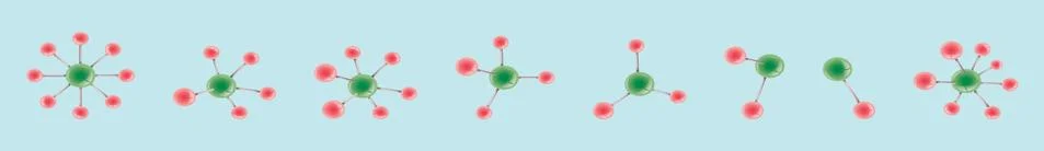 Set of molecule cartoon icon design template with various models. vector Stock Illustration