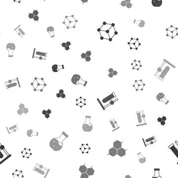 Set Molecule, Chemical formula, Test tube flask on stand and on seamless pattern Stockillustratie