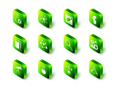 Set Molecule, Data visualisation, Virus, Timing belt kit, Drawing compass Illustrazione stock