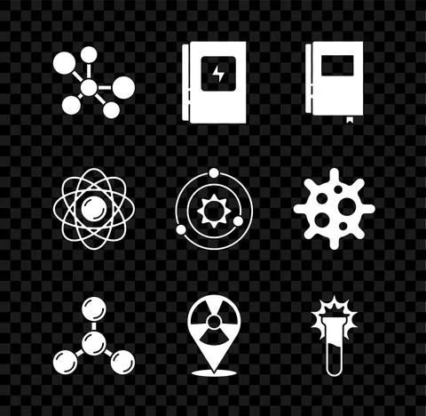 Set Molecule, Electrical panel, Book, Radioactive in location, Test tube and Stock Illustration