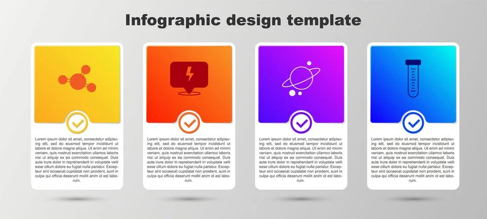 Set Molecule, Lightning bolt, Planet Saturn and Test tube. Business infogra.. Stock Illustration