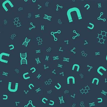 Set Molecule, Magnet, DNA symbol and Chemical formula on seamless pattern イラスト素材