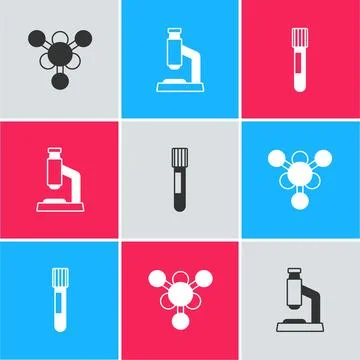 Set Molecule, Microscope and Test tube icon. Vector イラスト素材