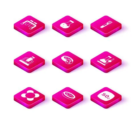 Set Molecule, Petri dish with bacteria, Microscope, Test tube toxic liquid Stock Illustration