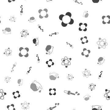 Set Molecule, Pipette, Atom and Test tube on seamless pattern. Vector Illustrazione stock