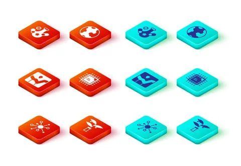 Set Molecule, Plant breeding, Graph chart infographic, Processor CPU, Earth 库存插图