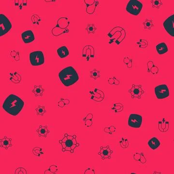 Set Molecule, Stethoscope, Lightning bolt and Magnet on seamless pattern. V.. イラスト素材