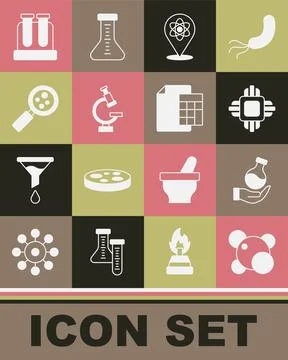 Set Molecule, Test tube, Processor CPU, Atom, Microscope, Microorganisms under Stockillustratie