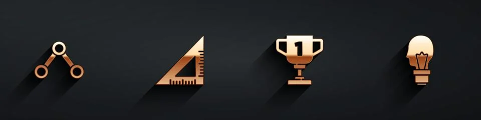 Set Molecule, Triangular ruler, Award cup and Light bulb with concept of idea Stock Illustration