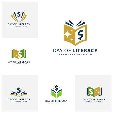 Set of Money Book with Star logo vector template. Creative Book Money with .. Ilustração Stock