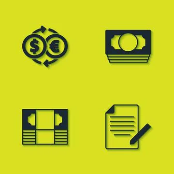 Set Money exchange, Document and pen, Stacks paper money cash and icon. Vector 库存插图