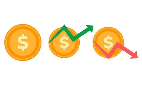 Set of Money Growth and Decrease Icons with Arrows and Coins Stock Illustration